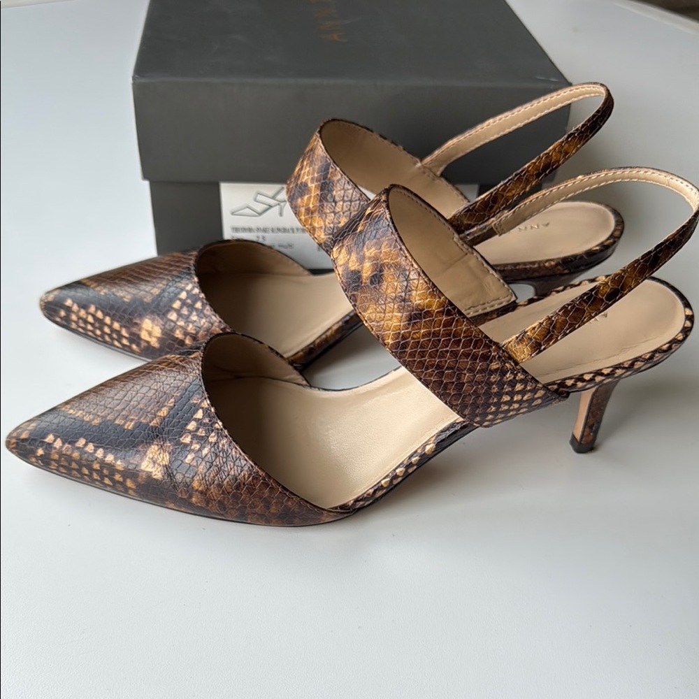 Ann Taylor Snakeskin Pattern Slingback Heels